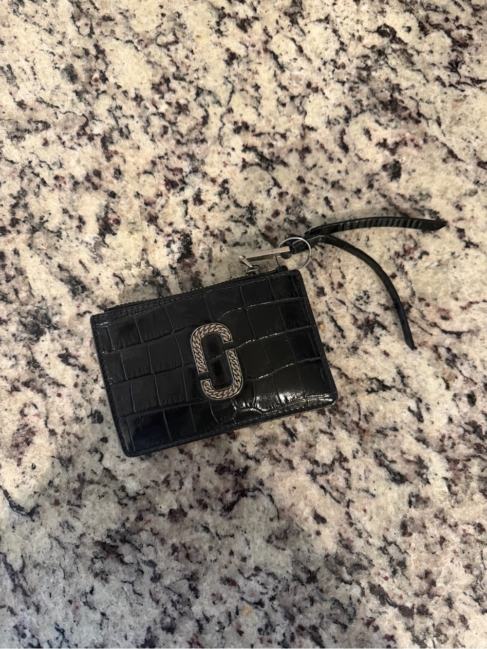 Marc Jacobs Black Croc-Embossed Card Case Wallet